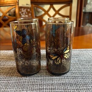 Butterfly and Floral Glass Tumblers